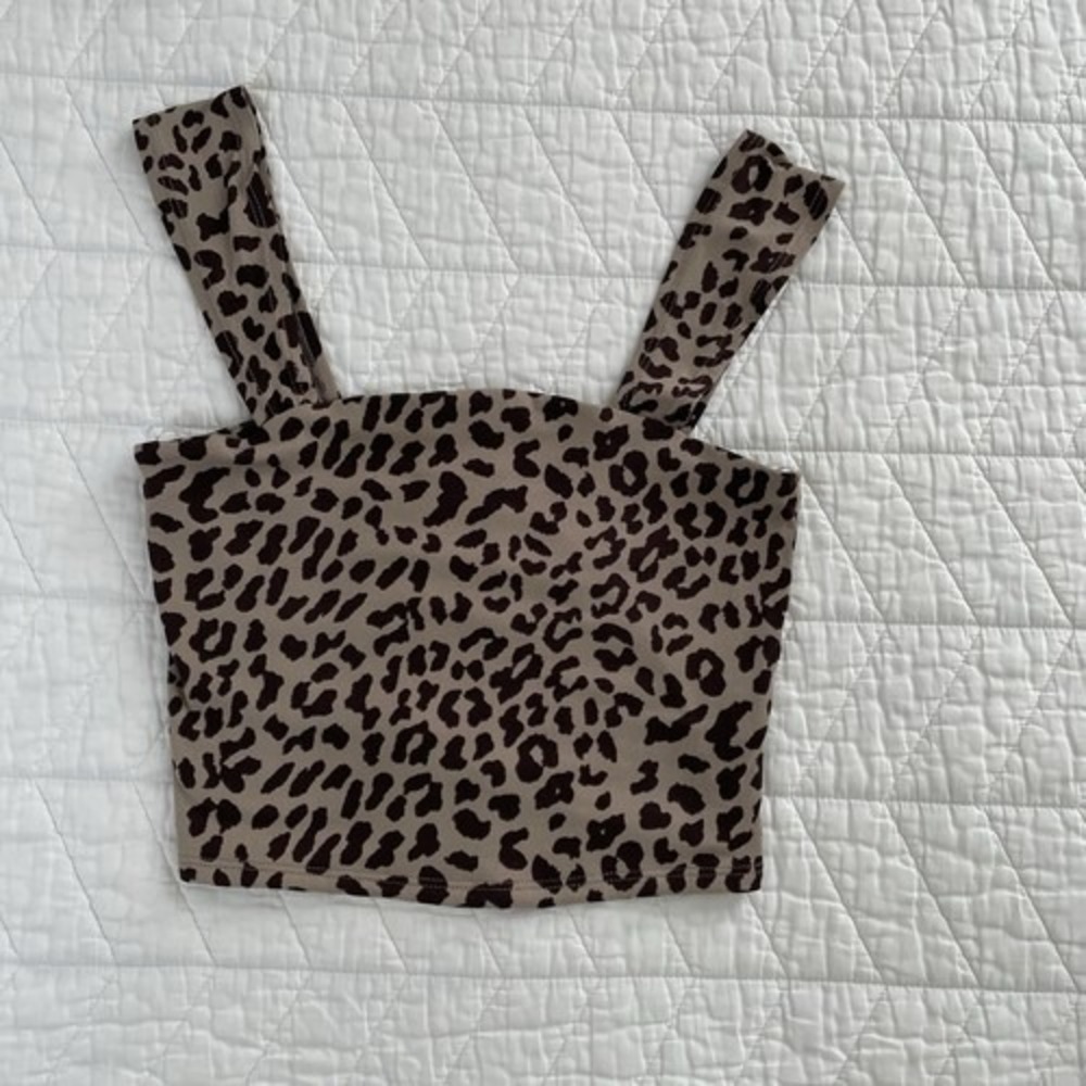 Livi by Olivia Rae Animal Print Cropped Tank Top Brown Black Stretch Medium